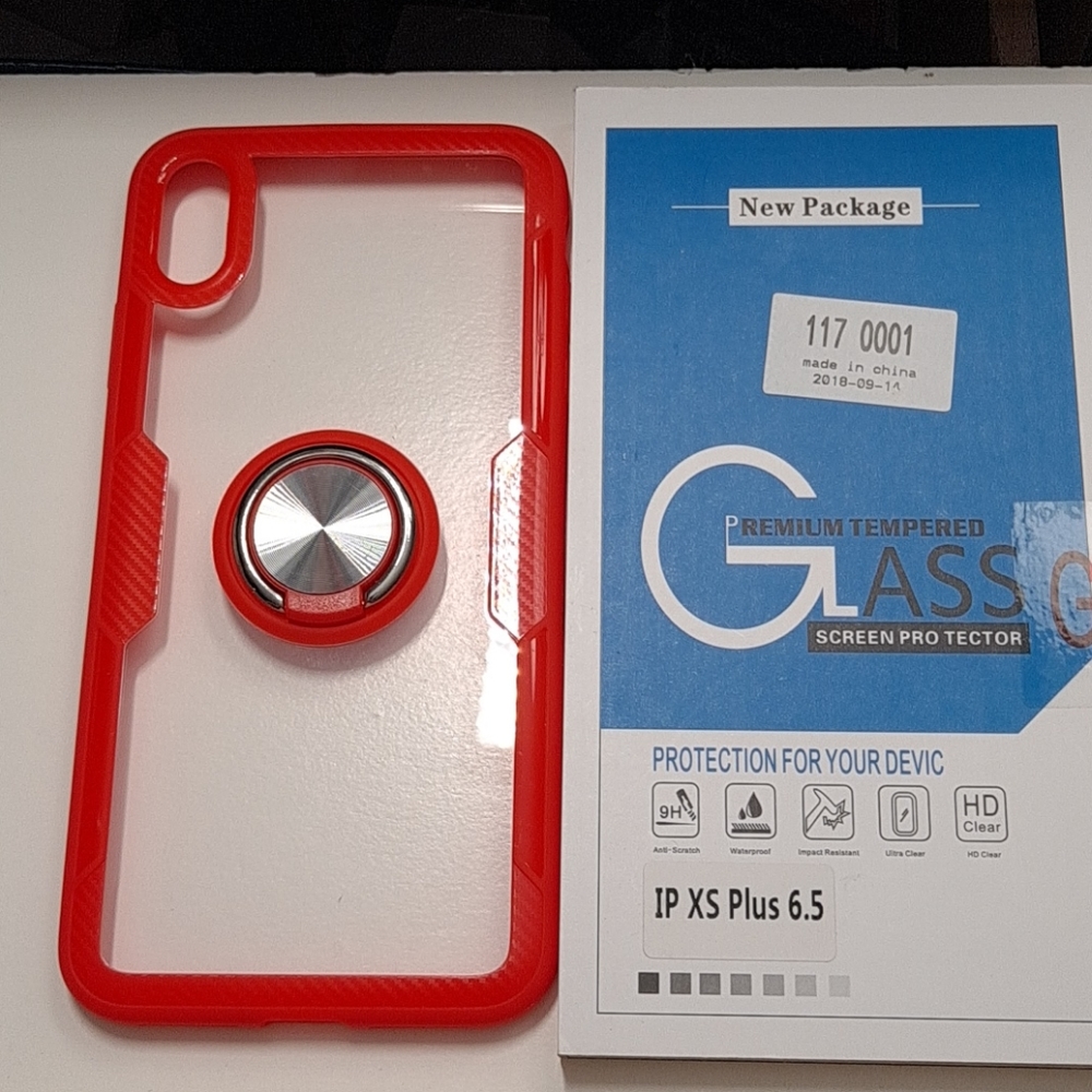 case and glass for iphone xs max 6.5"clear-red ne